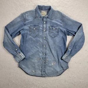 Polo Ralph Lauren Pearl Snap Patches Camicia Denim Western Distressed Uomo Taglia L - Foto 1 di 14