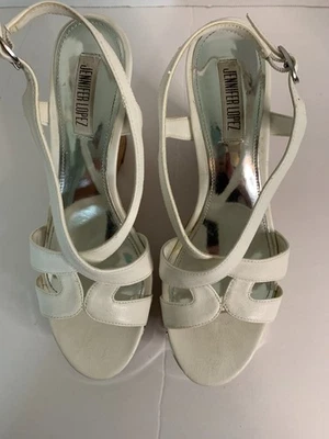 女式 Jennifer Lopez 白色 DESIREE 坡跟 9 码 — 第 1/4 张图片