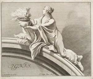 PREISSLER (*1698) nach BOUCHARDON (*1698), Allegorie des Feuers.,  1735, Rad. - Bild 1 von 5