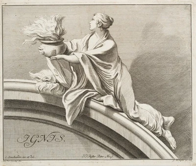 PREISSLER (*1698) nach BOUCHARDON (*1698), Allegorie des Feuers.,  1735, Rad. - Bild 1 von 4