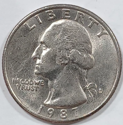 1987 D Washington Quarter D/D RPM Mint Error Great Luster AU Some Doubling  - Image 1 of 4