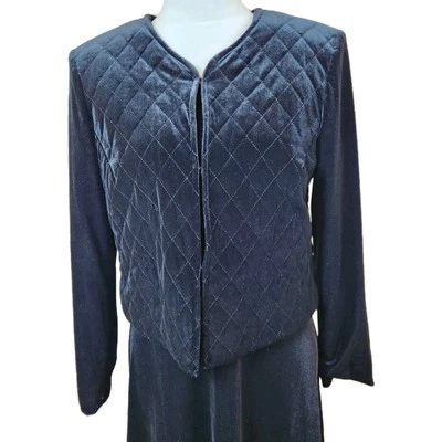 Женское бархатное платье и куртка Susan Graver XS черное стеганое праздничное 2 штуки - Изображение 1 из 4