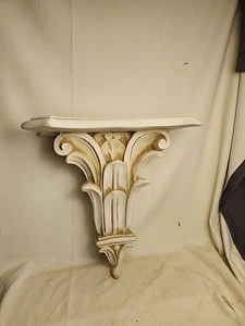 White Acanthus Leaf Style Corbel Shelf Chalkware 13” Wide 15” Tall - Picture 1 of 9