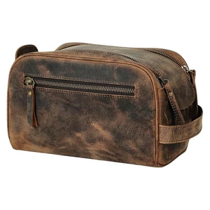 Leather Toiletry Bag For Men & Women, Handcrafted Buffalo Leather Travel Kit,... - Bild 1 von 8