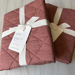 2 Pottery Barn Belgian Flax Linen STANDARD Diamond Sham ROSEWOOD 26x20” NEW - Picture 1 of 5