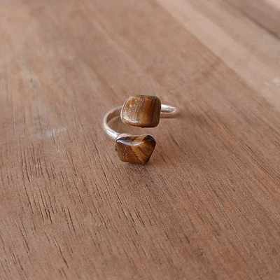 Anillo Ojo de Tigre Ajustable Plateado Cristal Crudo Talla Única para Todos Foto 1 de 4