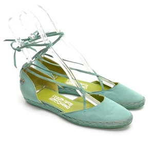 Damas Salvatore Ferragamo Correa al Tobillo Alpargata Planas 8 B Verde Sandalias Zapatos - Imagen 1 de 7