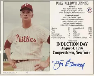 JIM BUNNING SIGNED AUTOGRAPH 8X10 PHOTO - BASEBALL HALL OF FAME INDUCTION DAY - Picture 1 of 2
