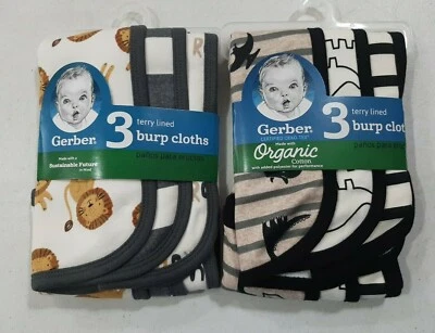 Lindo paquete de 6 paños de eructo forrados de felpa Gerber Baby Boys NUEVO diseño Dino Lion Foto 1 de 4