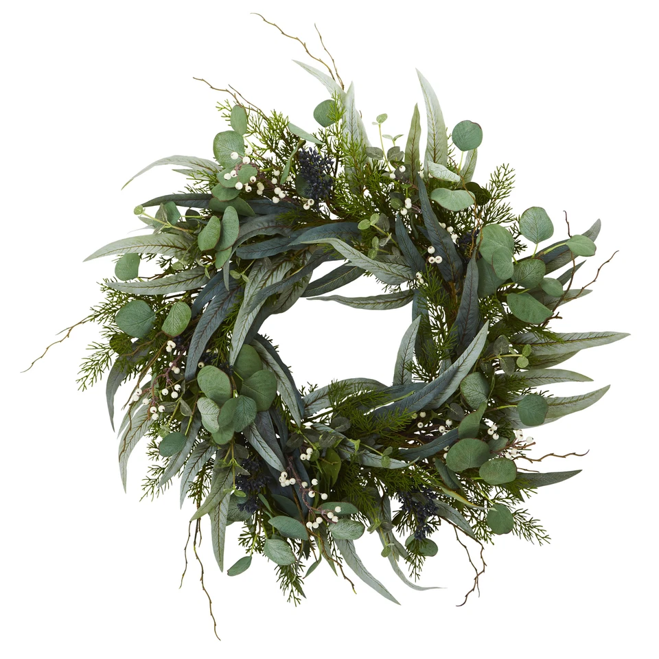 24” Eucalyptus Mixed Greens Artificial Wreath Nearly Natural Unique Home Decor - Image 1 of 1