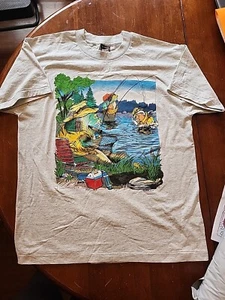 VINTAGE 90s Fishing Funny Graphic Comic T Shirt LARGE 1992 Artwear Made In USA - Picture 1 of 8