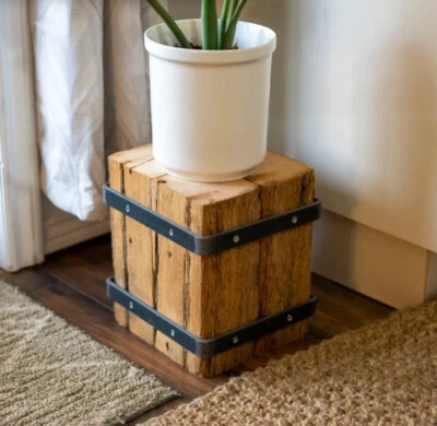 Metal Bands Antique Lumber Stand Red Cedar Barn Wood Rustic Floating Shelf Decor - Image 1 of 4