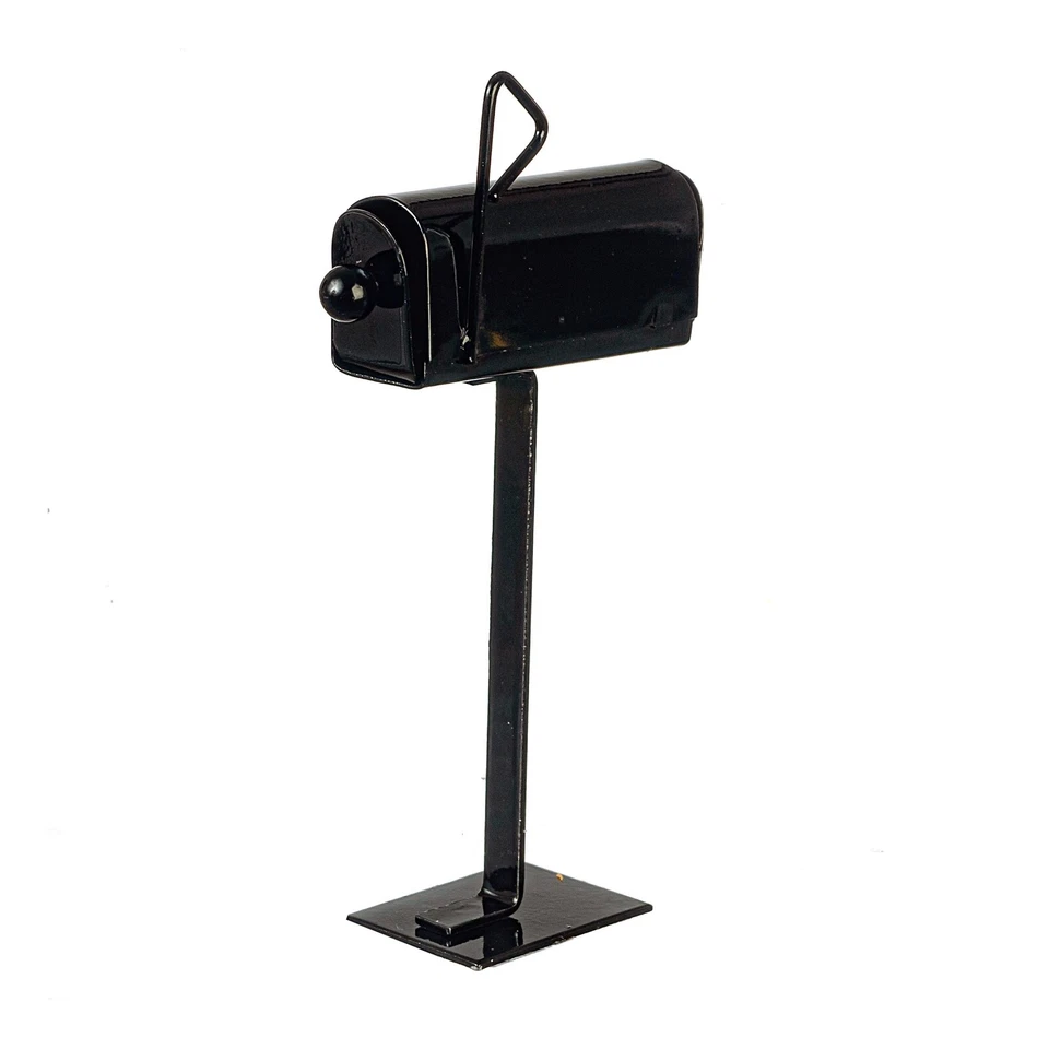 Dollhouse Miniature BLACK METAL MAILBOX Standing OPENS for FAIRY GARDEN mail box - image 1 of 1