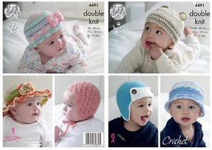 King Cole Pattern-Crocheted Baby Hats Knitted with Cherish DK/Cherished DK-4491 - Picture 1 of 2