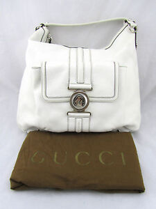 $2195 GUCCI Rare White Leather Large Buckle Strap Hobo Shoulder Tote Bag Italy