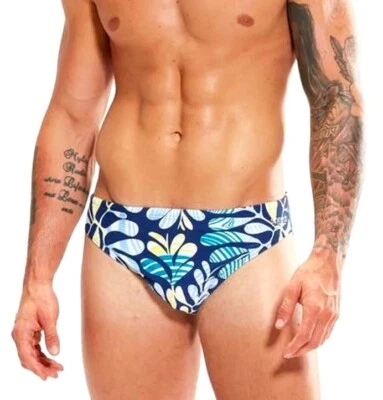 MEN'S SPEEDO EDUROFLEX RETRO 70S BLUE/TEAL/YELLOW SWIMMING BRIEFS SZ-MED-XLGE 🔥 - image 1 of 4