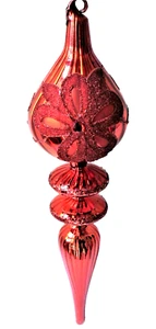 New~CHRISTMAS~Mercury Glass~JEWELED~Double Finial~RED~Ornament~14 1/2"~Store Tag - Picture 1 of 12