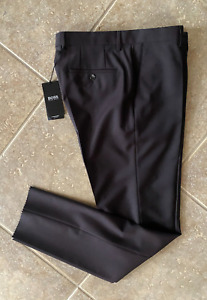Hugo Boss Mens Genius Slim Fit Virgin Wool Pants 34 Unhemmed Dark Brown NWT $198