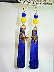 4 1/2" Tassel Blue & Gold Saline, Michigan Hornets Team Spirit Earrings - Picture 1 of 5