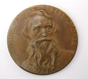 1963 Samuel Morse PITTORE INVENTORE artista NYU gettone bronzo medaglione 44 mm vintage - Foto 1 di 5