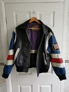 Medium Men's Michael Hoban Leather Aviator bombJacket USA Embroidered Flag - Picture 1 of 9