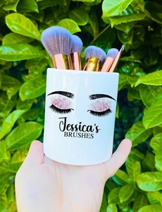 Rose Pink Eyeshadow eyes gift make up storage pot brush MUA Personalised name - Picture 1 of 1