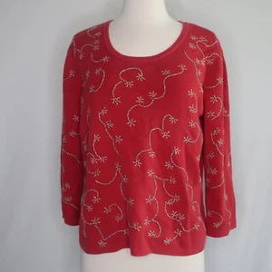 Suéter para mujer Talbots Red Western Starburst manga 3/4 L - Imagen 1 de 9
