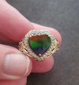 Gems En Vogue Ammolite Rainbow Heart Ring Rhodium Over Silver Size 8 - Picture 1 of 4