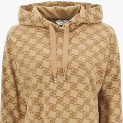 FENDI FS7263AGU7 KARLIGRAPHY Sudadera con Capucha Algodón Grande Estampado Monograma Marrón 40 4 S Foto 1 de 4