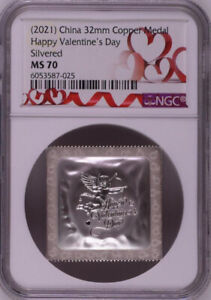 NGC MS70 2021 China Happy Valentine's Day Silvered Copper Medal (Heart Label)