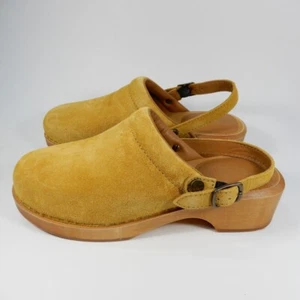 RE/DONE Suede 70s Classic Clogs Size 38 8 Yellow Suede Wooden Platform NEW - Picture 1 of 12
