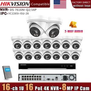 Hikvision 16CH 16PoE NVR DS-7616NI-Q2/16P 4K 8MP IP Camera System CCTV Kit Lot - Picture 1 of 25