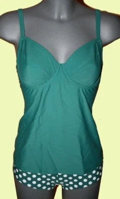 TANKINI mit FORMBÜGELN und PANTY petrol-weiss Gr.38 40 42 44 CUP C NEU - Bild 1 von 4