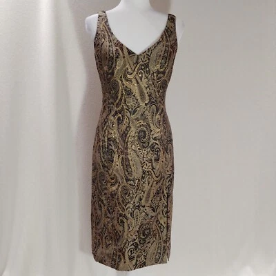 Vestido Vaina Vintage OSCAR DE LA RENTA Negro y Dorado Paisley (Talla 4) Foto 1 de 4