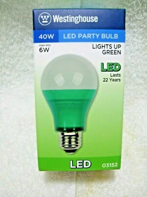 WESTINGHOUSE LED GREEN 40 Watt Party Bulb Uses Only 5 Watts Of Power-Medium Base - Image 1 of 4