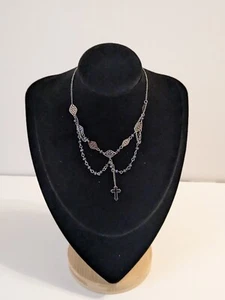 Claire's Black Choker With Filigree Leaves & Cross Pendant. 12", 2.5" Extender. - Picture 1 of 15