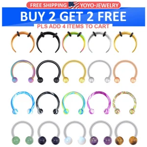 5-18PCS Septum Rings 316L Steel Horseshoe Lip Helix Daith Nose Hoop 14g 16g 20g - Picture 1 of 14