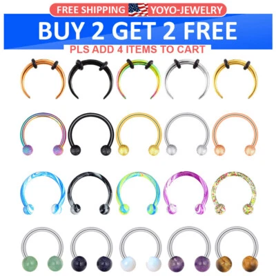 5-18件装Septum Rings 316L钢马蹄唇螺旋Daith鼻环14克16克20克 — 第 1/4 张图片