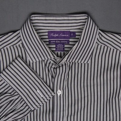 Ralph Lauren Purple Label Dress Shirt Mens 17 Black White Stripe French England - Image 1 of 4