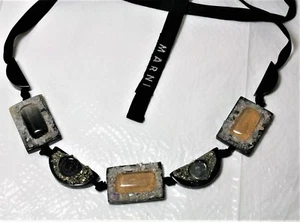 MARNI GEOMETRIC RESIN NECKLACE CHOKER ADJUSTABLE RIBBON - Picture 1 of 7