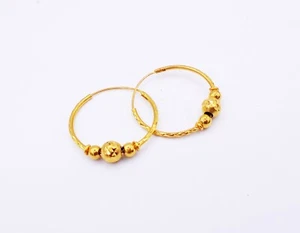 25 MM Hoops Beaded Earring 23K Thai Baht Yellow Gold Plated Women Girl Jewelry - Picture 1 of 3