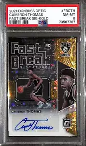 2021-22 Donruss Optic Fast Break Signature Gold Cameron Thomas RC Auto /10 PSA 8 - Picture 1 of 2