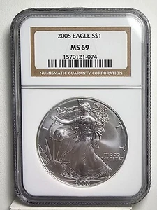 2005 American Silver Eagle $1 NGC MS69-Free USA Shipping - Picture 1 of 2