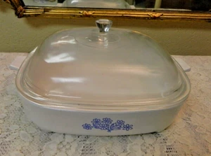 Vintage MCM Corning Blue Corn 10" Browner Grill Casserole Dish w/ Lid  - Nice! - Picture 1 of 5
