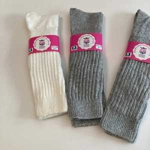 Vintage Solid Gray &white Cotton Slouch Socks Size 9-11,3 Total - Picture 1 of 2