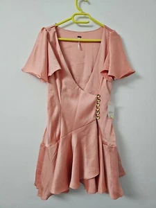 Free People Mini Dress Womens Size XS Peach Pink Scarlett Silky Wrap - Picture 1 of 9