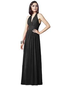 Dessy 2908......Full Length, V neck, Chiffon Dress.....Black.....Size 6...NWT - Picture 1 of 6