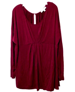 Suzanne Betro Weekend Scoop Neck Tunic Top 2X Stretch Rayon Knit L/Sleeve Wine - Picture 1 of 4