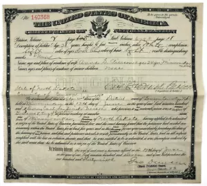 Antique 1911 Benson County South Dakota Naturalization Certificate for Pierson - Picture 1 of 4