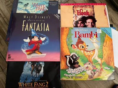 Disney Laserdisc Lot Fantasia, Bambi, Hook, White Fang 1 & 2 LD Foto 1 de 4